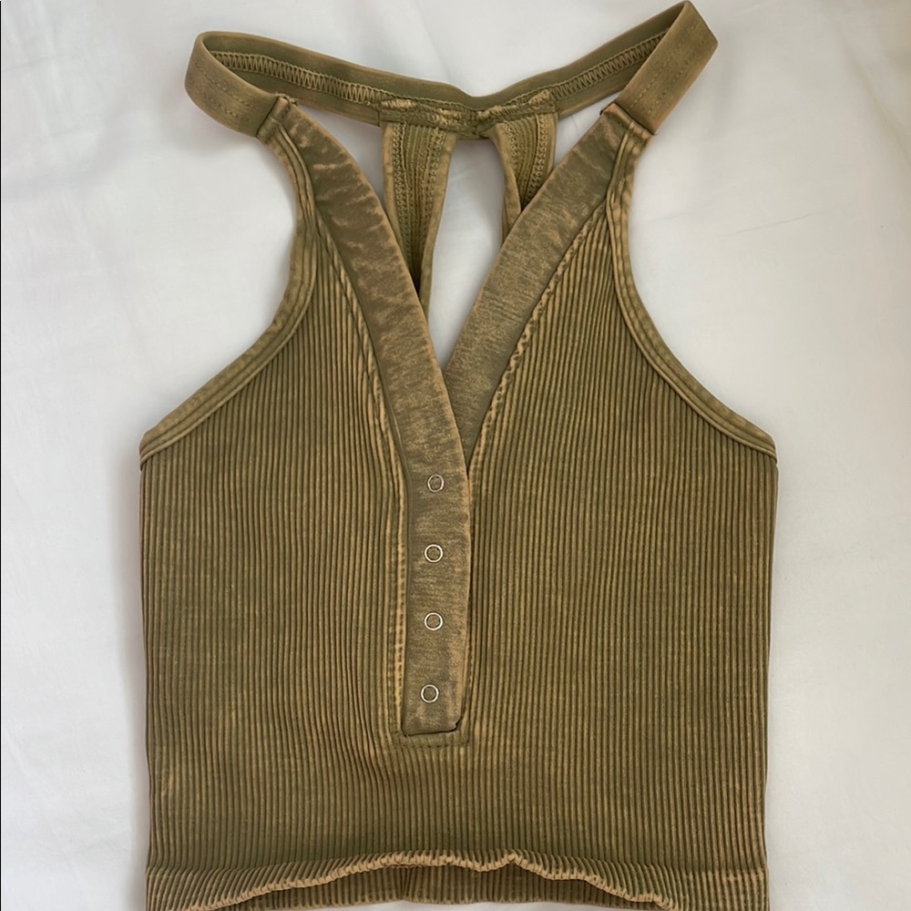 FP Movement Free People Olive Green Ribbed Halter Top XS